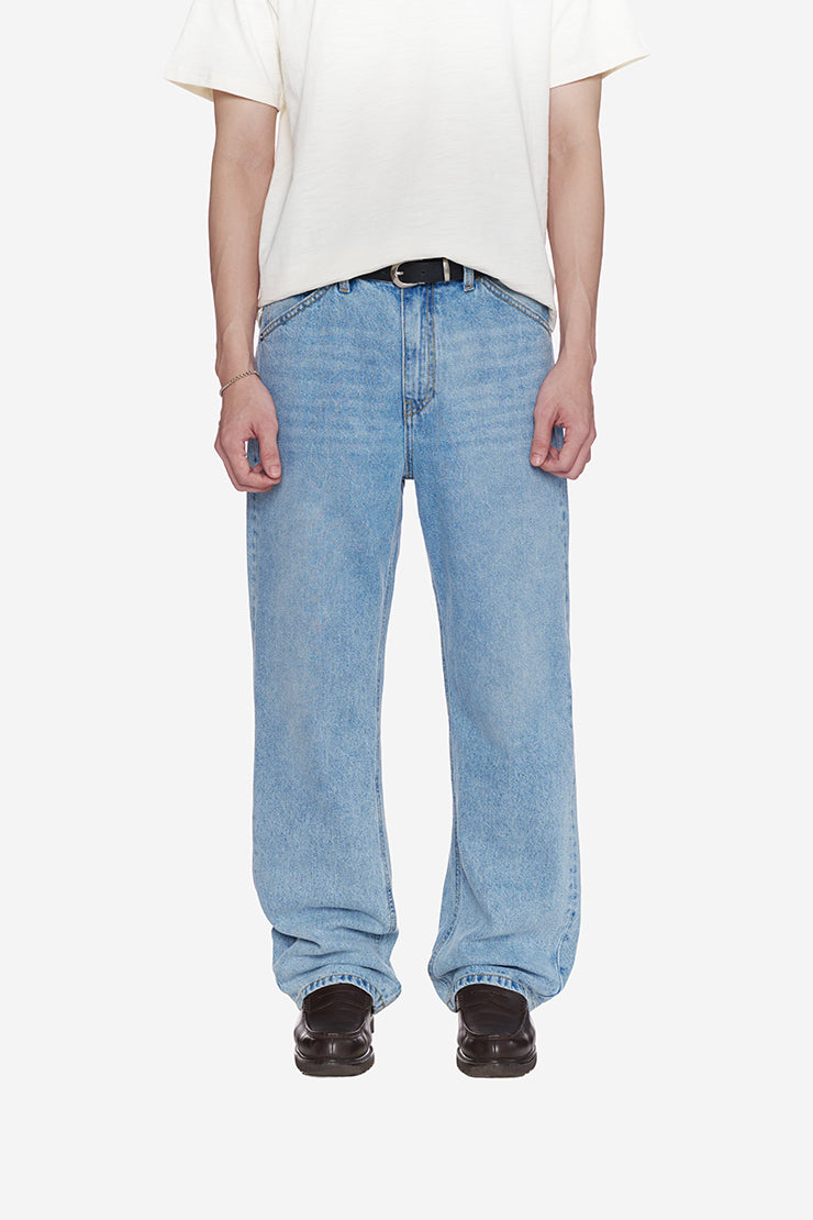 MEN'S BASIC WIDE DENIM PANTS - Light Blue