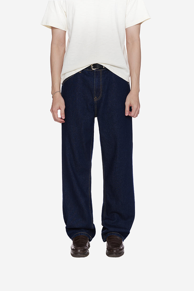 MEN'S BASIC WIDE DENIM PANTS - Indigo