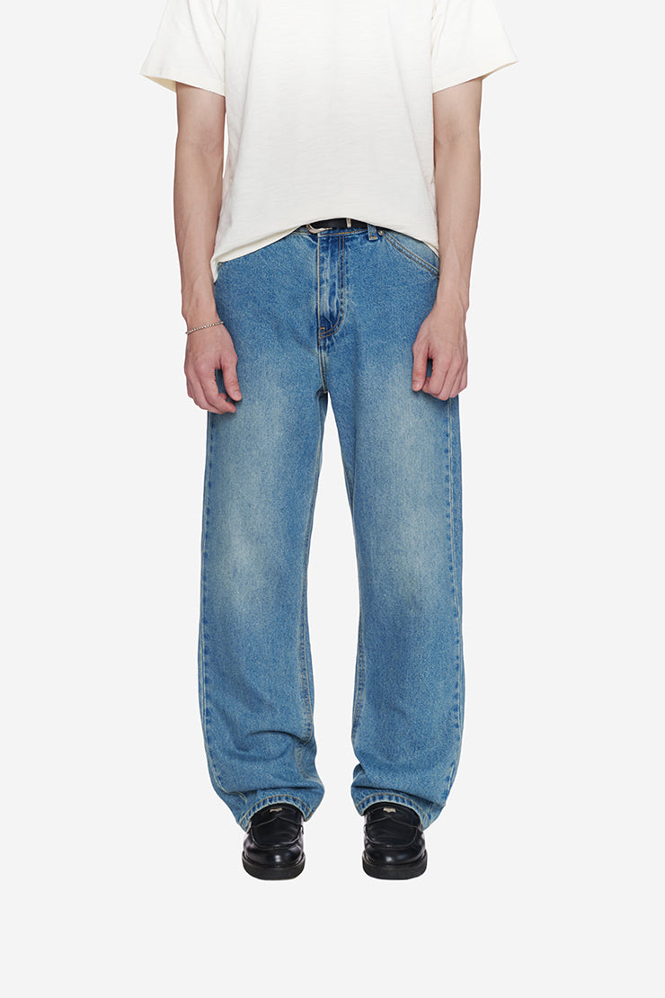 MEN'S BASIC WIDE DENIM PANTS - Dirty Blue