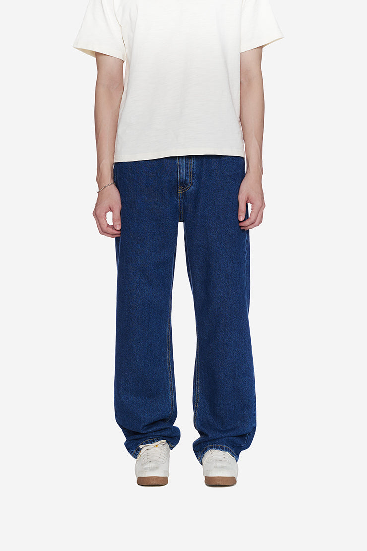 MEN'S BASIC WIDE DENIM PANTS - Dark Blue