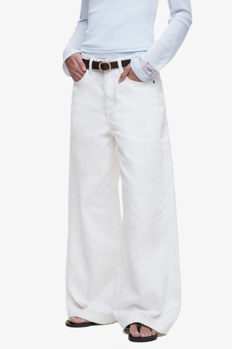 WOMEN'S BASIC SUPER WIDE DENIM PANTS - White