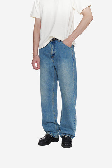 MEN'S BASIC WIDE DENIM PANTS - Dirty Blue