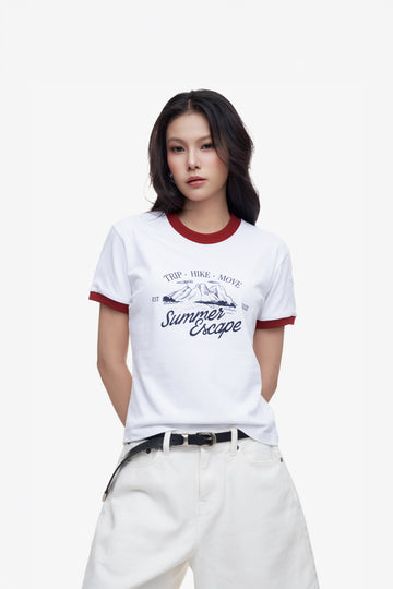 WOMEN'S TEE RINGER SUMMER ESCAPE - Red
