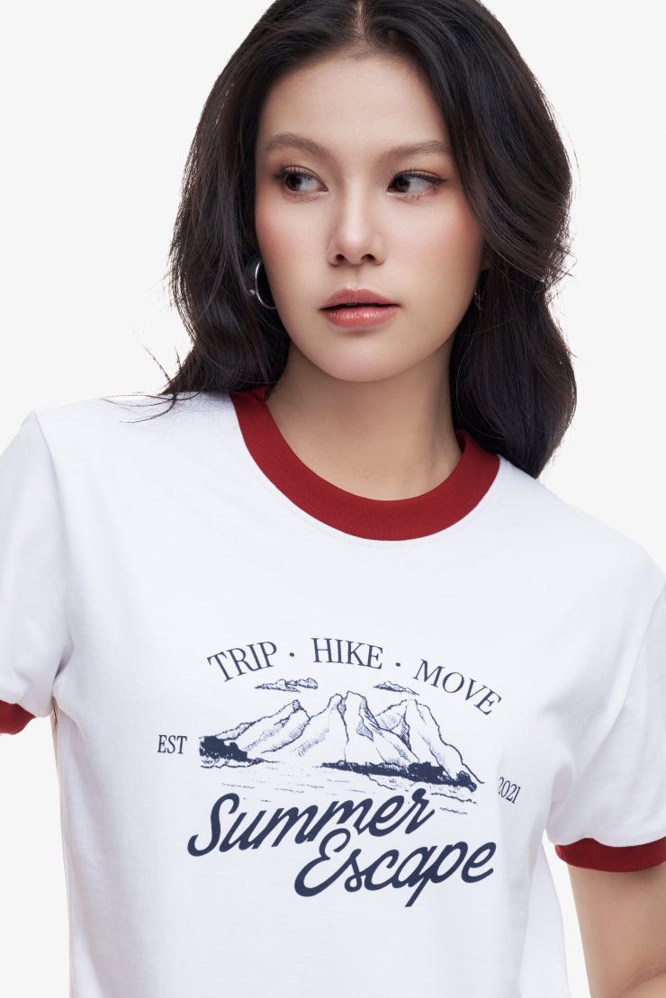 WOMEN'S TEE RINGER SUMMER ESCAPE - Red