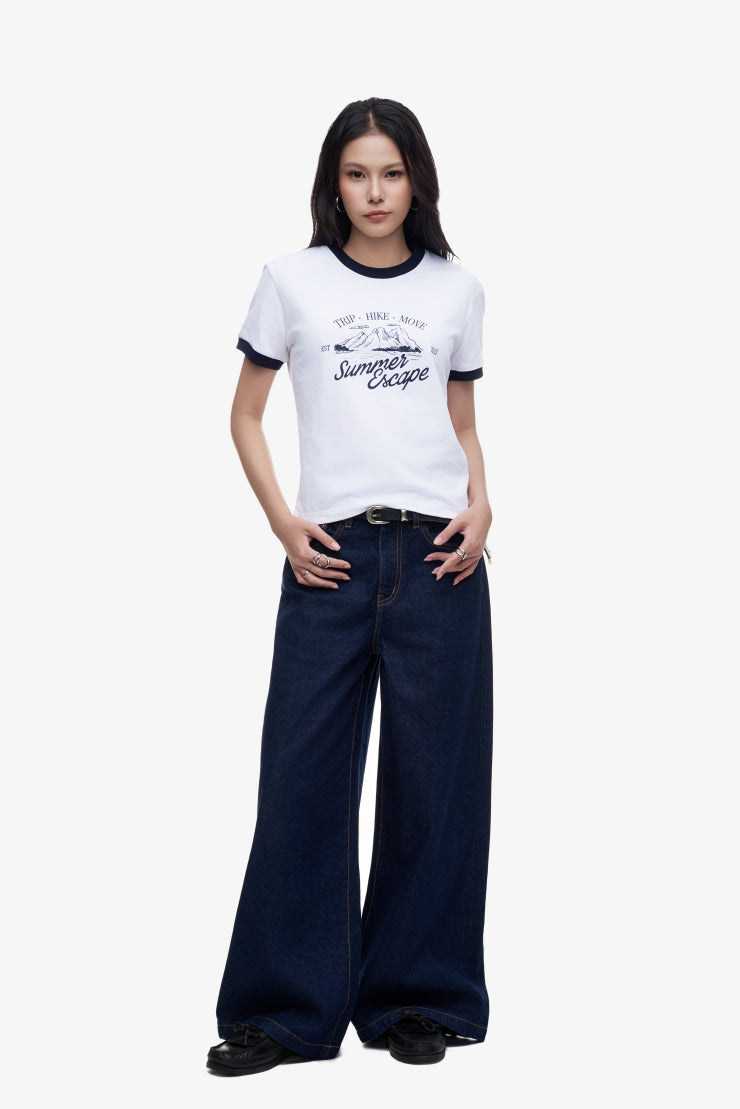 WOMEN'S TEE RINGER SUMMER ESCAPE - Blue