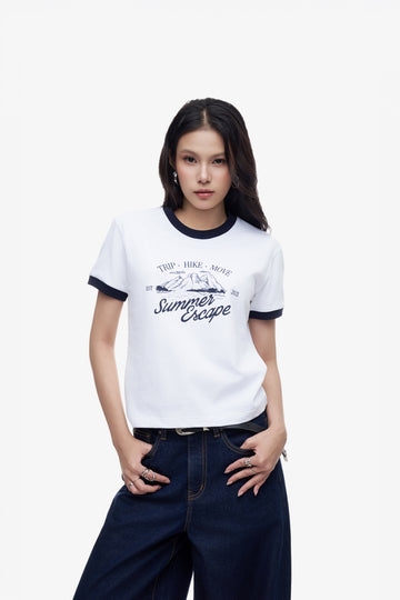 WOMEN'S TEE RINGER SUMMER ESCAPE - Blue