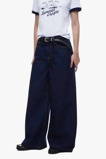 WOMEN'S BASIC SUPER WIDE DENIM PANTS - Indigo