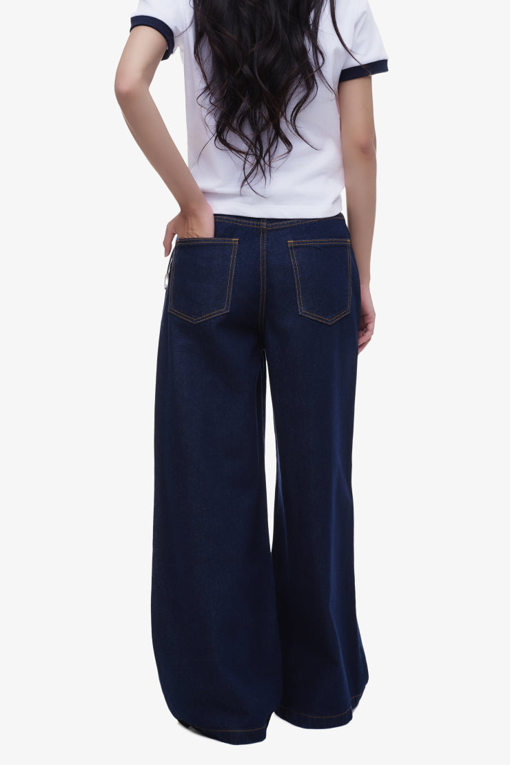 WOMEN'S BASIC SUPER WIDE DENIM PANTS - Indigo