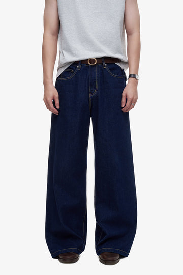 MEN'S BASIC SUPER WIDE DENIM PANTS - Indigo