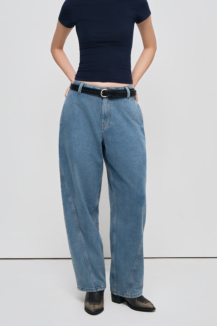 WOMEN'S BASIC BALL DENIM PANTS - Light Blue